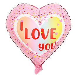 Fólia lufi, szív, I love You, rózsaszín, keretes, 40 cm