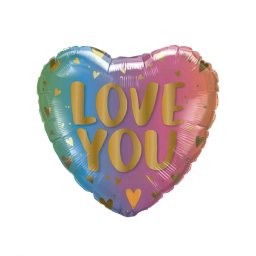 Fólia lufi, szív, I love You, színátmenetes, 40 cm