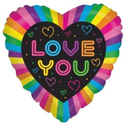 Fólia lufi, szív, Love You, színes, 40 cm