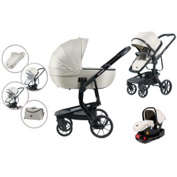 Mama Kiddies Icon 4 az 1-ben multifunkciós babakocsi kiegészítőkkel bézs színben ISOFIX talppal + Ajándék