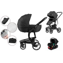 Mama Kiddies Icon 4 az 1-ben multifunkciós babakocsi kiegészítőkkel fekete színben ISOFIX talppal + Ajándék