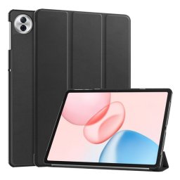 Tok álló, bőr hatású (aktív FLIP, oldalra nyíló, TRIFOLD, asztali tartó) FEKETE Honor Pad 10 5G