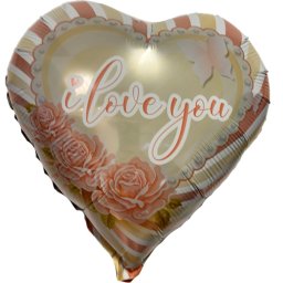 Fólia lufi, szív, I love You, bézs, virágos, 40 cm