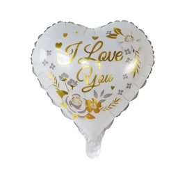 Fólia lufi, szív, I love You, fehér, elegáns, 40 cm