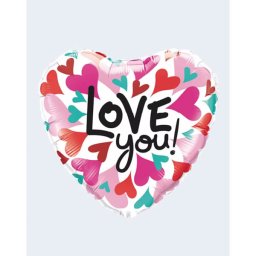 Fólia lufi, szív, I love You, fehér, szivecskés, 40 cm