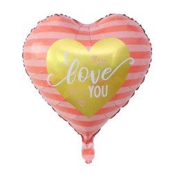 Fólia lufi, szív, I love You, keretes, csíkos, 40 cm