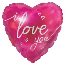 Fólia lufi, szív, I love You, pink, 40 cm