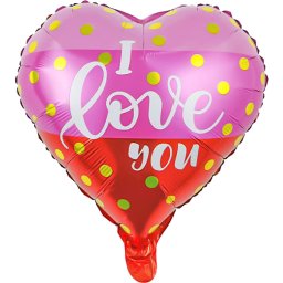 Fólia lufi, szív, I love You, pink-piros, 40 cm