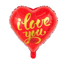 Fólia lufi, szív, I love You, piros, arany betűkkel, 40 cm