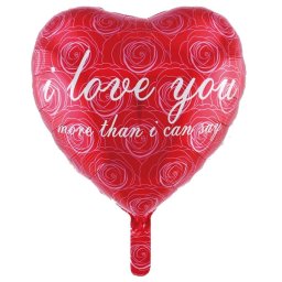 Fólia lufi, szív, I love You, piros, rózsás, 40 cm