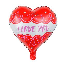 Fólia lufi, szív, I love You, piros-fehér, 40 cm