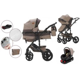 Mama Kiddies Evening Star Black Edition 4 az 1-ben multifunkciós babakocsi kiegészítőkkel bézs-barna színben ISOFIX talppal + Ajándék