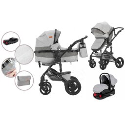 Mama Kiddies Evening Star Black Edition 4 az 1-ben multifunkciós babakocsi kiegészítőkkel szürke színben ISOFIX talppal + Ajándék