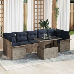 vidaXL Kerti Kanapé Szett 8 db Szürke [Műanyag]: Poly Rattan
