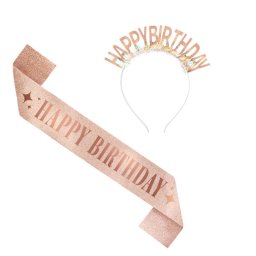 Vállszalag és fejdísz, Happy Birthday, rose gold