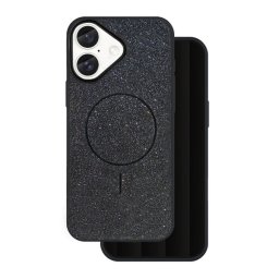 Szilikon telefonvédő (műanyag hátlap, kameravédő, MagSafe, csillogó) FEKETE Apple iPhone 16