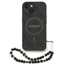 Guess PU Leather 4G Colored Ring Strap Apple iPhone 15 MagSafe tok fekete színű karpánttal, fekete