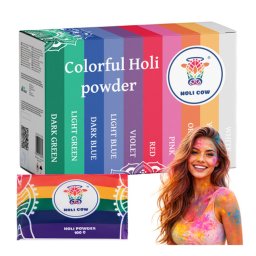 Holi Cow Holi por szett, 10x100g, 10 élénk színben, kukoricakeményítővel
