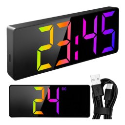 Izoxis színes LED ébresztőóra hőmérővel és USB tápellátással, 12/24h