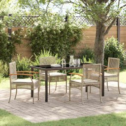 vidaXL Kert étkező szett 5 db Beige és fekete Rattan