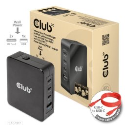 Club3D utazási töltő 140W GaN technológiával, 3xUSB-C, 1xUSB-A, PPS PD 3.1 támogatással