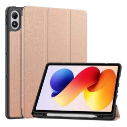 Tok álló, bőr hatású (aktív FLIP, oldalra nyíló, TRIFOLD, asztali tartó, ceruza tartó) ROZÉARANY Xiaomi Redmi Pad 2 Pro