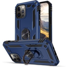 Huawei P Smart (2021), Műanyag hátlap védőtok, közepesen ütésálló, szilikon belső, telefontartó gyűrű, Defender, sötétkék