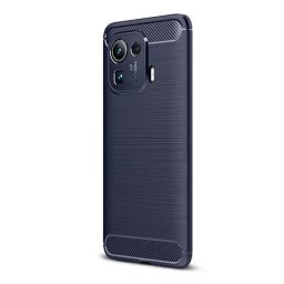Xiaomi Mi 11 Pro, Szilikon tok, közepesen ütésálló, szálcsiszolt, karbon minta, sötétkék