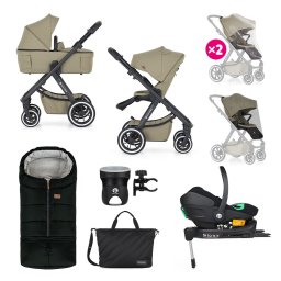 Petite&Mars Kombinált babakocsi ICON 2in1 Mossy Green XXL AIR + Core Pro i-Size Black Grey + Bázis