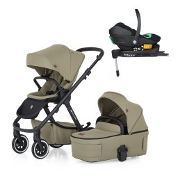 Petite&Mars Kombinált babakocsi ICON 2in1 Mossy Green LITE AIR + Core Pro i-Size Black Grey + Bázis