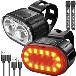 Erős fényű LED-es vízálló kerékpár első-hátsó lámpa, USB-s töltőkábellel
