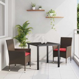 vidaXL Asztal és szék szett 3 db Barna és Piros PE Rattan