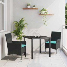 vidaXL Asztal és szék szett 3 db Fekete PE Rattan