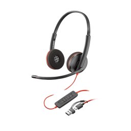 Poly Blackwire 3220 fejhallgató, USB-C/A adapter, sztereó (ömlesztve)
