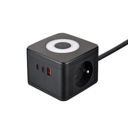 Tápegység VIKING YC23L, fekete/kimenet:2xAC,1xUSB-A,2xUSB-C/érintkező LED fény/1,4m kábel