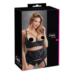 Cottelli Plus Size - pántos, gyűrűs push-up melltartó (fekete)