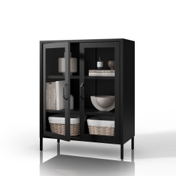 1759 GINA modern alacsony fém-üveg vitrin 800 × 1015 × 400 mm, fekete színben