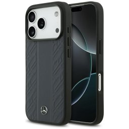 tok Mercedes Leather Laurel Leaves Stripes MagSafe tok iPhone 17 Pro kék