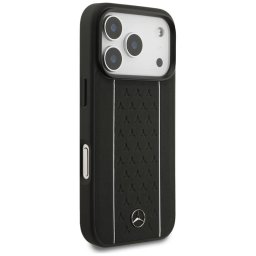 Mercedes bőr csillagmintás csíkos MagSafe tok iPhone 17 Pro Fekete