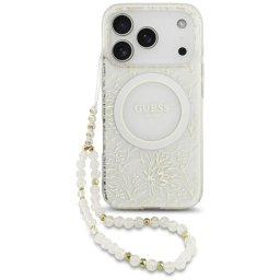 Guess IML Virágok Electro Pearl Strap MagSafe tok iPhone 17 Pro Fehér