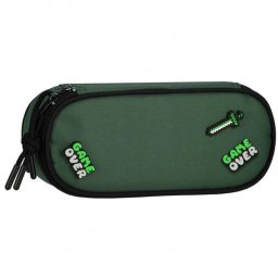 Zöld ovális tolltartó gumipánttal GAMER pinnel - 22x6x10 cm - Starpak
