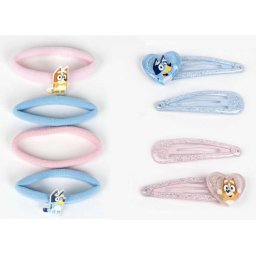 Csillogó szíves Bluey hajcsatt és hajgumi szett/8db