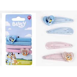 Bluey Csillogó glitteres szives hajcsatt és szives hajgumi szett/8db