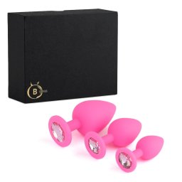 Anál plug szett anatómiai design, rózsaszín pink 9,3 cm 8 cm 7 cm rózsaszín kristály