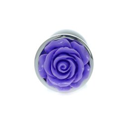 Anal plug Anatómiás, fém hűtő-melegítő 7 cm lila rózsa díszítéssel