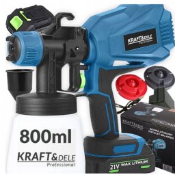 Kraft&Dele Vezeték nélküli akkus festékszóró, 800 mL, 21V/2000mAh, 250 W