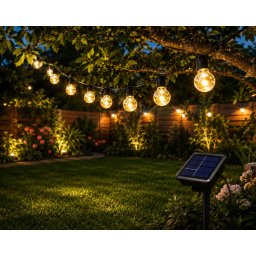 Napelemes LED Fényfüzér Gömb Izzókkal - Melegfehér Kültéri Solar String Lights