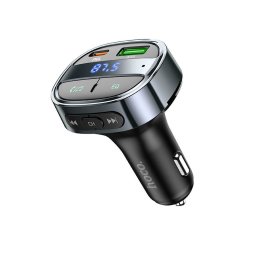 Hoco E70 bluetooth FM transmitter / autós töltő, USB-A-USB-C, digitális kijelző, PD, QC3.0, 5A, 30W, fekete