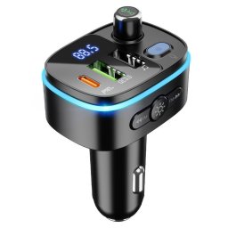 Hoco E62 bluetooth FM transmitter / autós töltő, 2xUSB-A-USB-C, PD, QC3.0, 20W, fekete