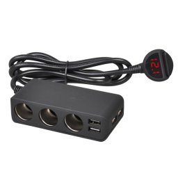 Szivargyújtó elosztó 3-as + 4db USB + voltmérő 12-24V AM0375